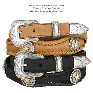 Golden Star Conchos Crazy Horse Scalloped Genuine Leather Western Belt 1"(25mm) Wide